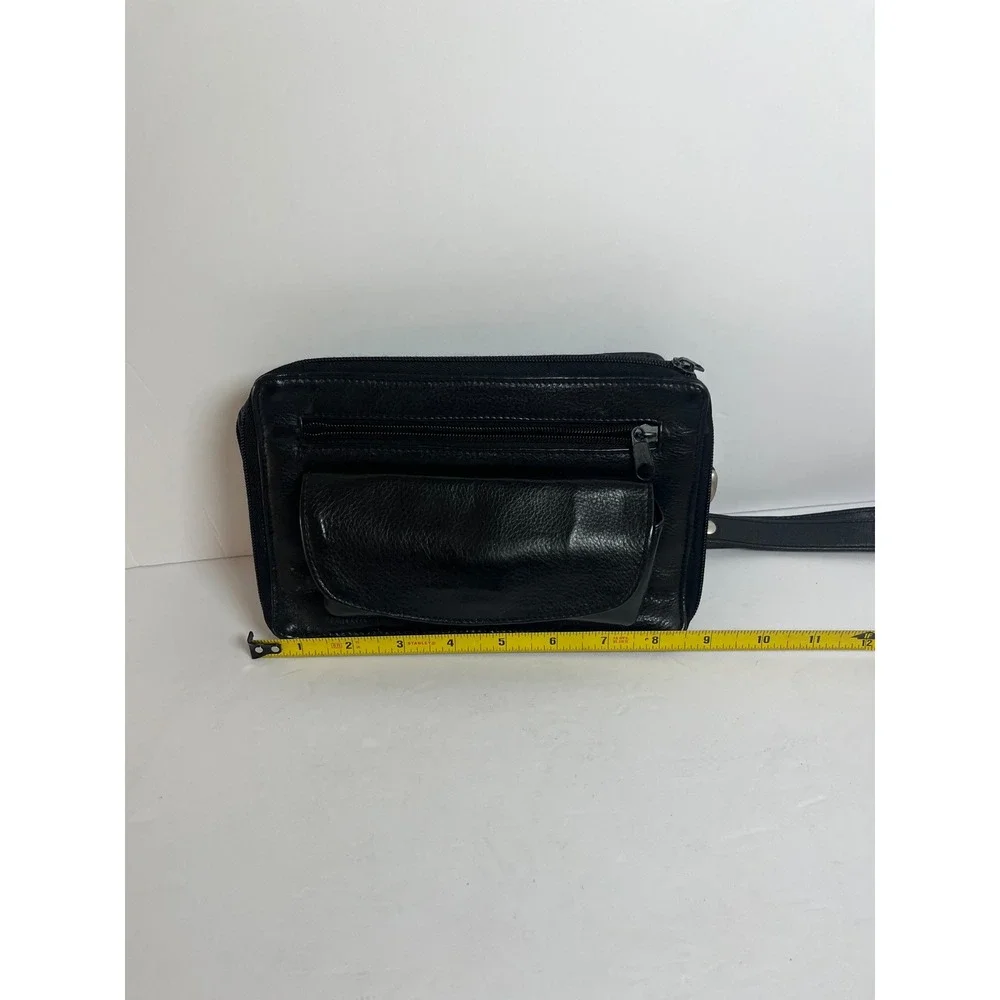 Black Leather Wristlet Clutch‎ Wallet Organizer Bag Purse Travel Small